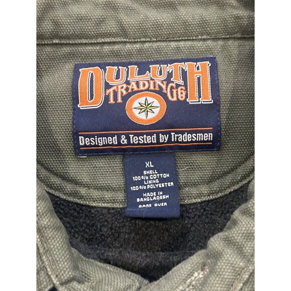 Duluth Trading Canvas Barn Jacket Green Button Front Chore Fleece Lined Men's XL - Picture 6 of 7